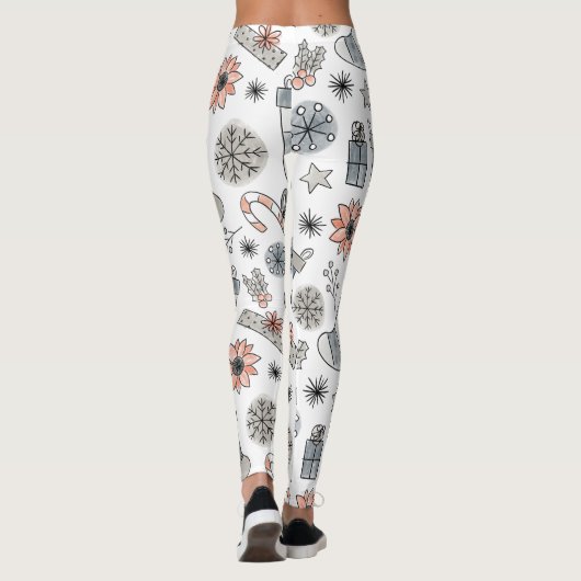 Neutrale kerst Leggings met handgetekend patroon (Achterkant)