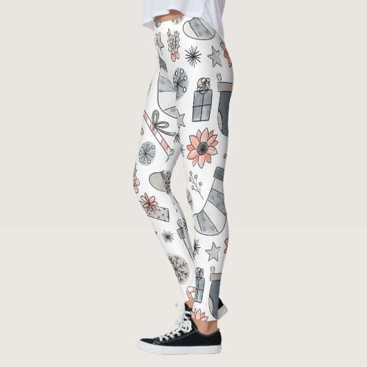Neutrale kerst Leggings met handgetekend patroon (Links)
