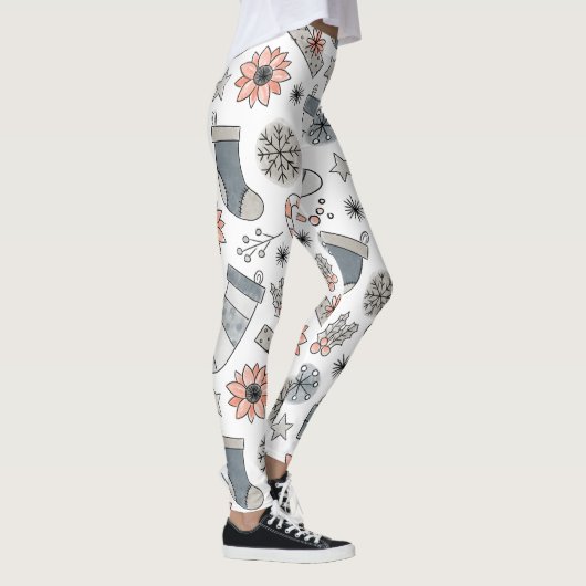 Neutrale kerst Leggings met handgetekend patroon (Rechts)