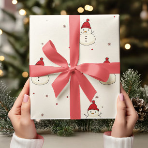 neutrale kerst sneeuwpoppen met rood Pet Cadeaupapier