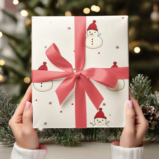  neutrale kerst sneeuwpoppen met rood Pet Cadeaupapier