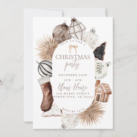 Neutrale Kerstfeest uitnodiging Boho Brown (Voorkant)
