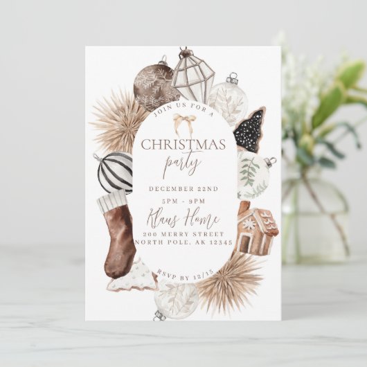 Neutrale Kerstfeest uitnodiging Boho Brown (Staand voorkant)
