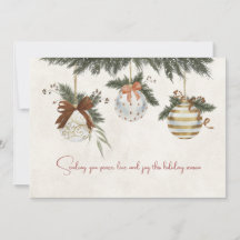 Neutrale kerstkaart met ornamenten