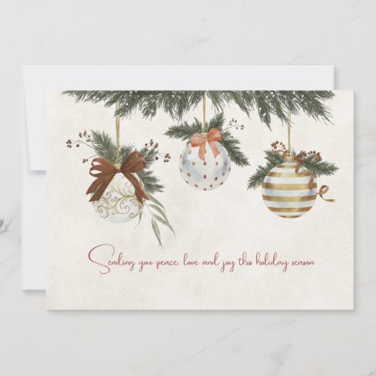 Neutrale kerstkaart met ornamenten (Voorkant)