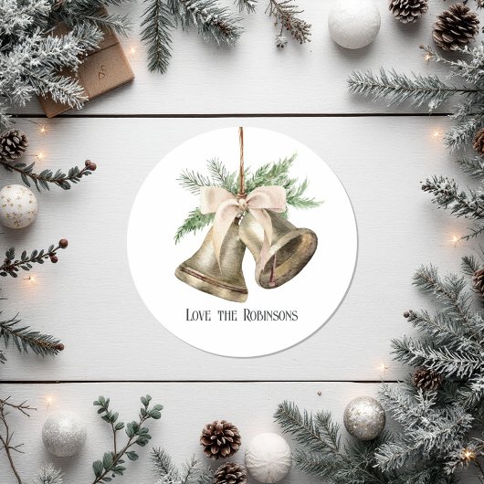 Neutrale Kerstklokken met Waterverf Kerstsfeer Ronde Sticker