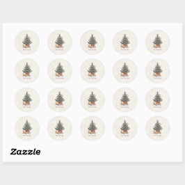 Neutrale Kerststickers met Kerstboom  Ronde Sticker