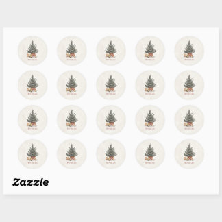 Neutrale Kerststickers met Kerstboom  Ronde Sticker