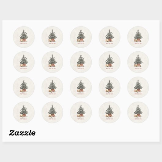 Neutrale Kerststickers met Kerstboom Ronde Sticker (Vel)