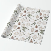 Neutrale Kerstversiering Dennenhout Kerstbomen Cadeaupapier (Uitgerold)