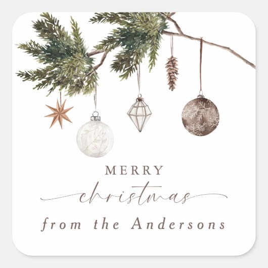 Neutrale Kerstversiering Waterverf Vierkante Sticker (Voorkant)
