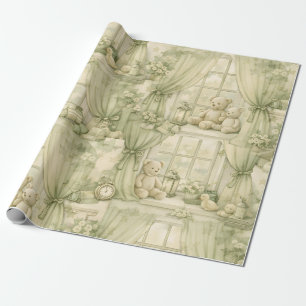 Neutrale kinderkamer teddybeer kamer beige patroon cadeaupapier
