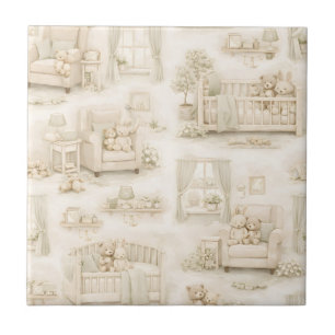 Neutrale kinderkamer teddybeer kamer beige patroon tegeltje