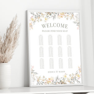 Neutrale kleur Bloemen Herfst Bruiloft Zitkaarten Poster