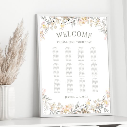 Neutrale kleur Bloemen Herfst Bruiloft Zitkaarten Poster