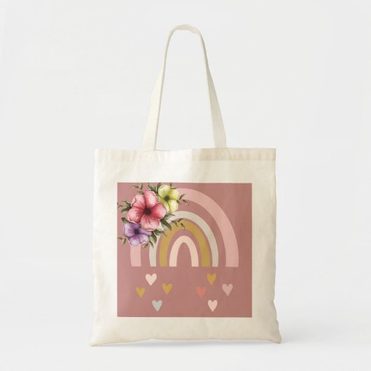 Neutrale kleur Boho-regenboog met bloemen Tote Bag (Voorkant)