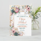 Neutrale kleur Floral Wedding Paper Quilling Lijst Kaart (Staand voorkant)