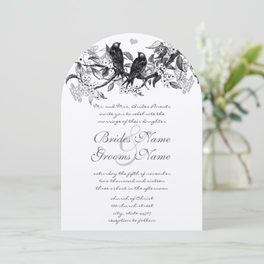 Neutrale kleur Rustic Chic Lovebird Wedding Kaart (Staand voorkant)