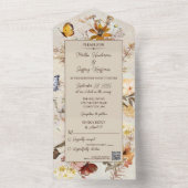 Neutrale Kleur Wildbloemen op Beige met QR Code All In One Uitnodiging (Binnen)