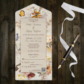 Neutrale Kleur Wildbloemen op Beige met QR Code All In One Uitnodiging