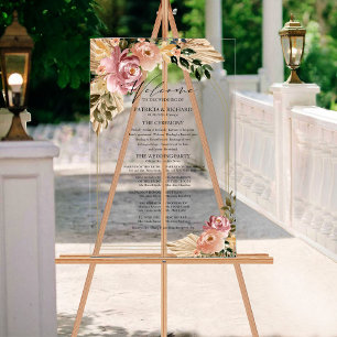 Neutrale Kleuren Boho Bloem Bruiloftsprogramma Acryl Bord