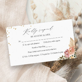 Neutrale Kleuren Boho Bloemen Bruiloft RSVP Kaart
