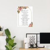 Neutrale kleuren Boho bloemen bruiloftsprogramma b Poster (Thuiskantoor)