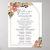 Neutrale kleuren Boho bloemen bruiloftsprogramma b Poster (Voorkant)