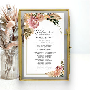 Neutrale kleuren Boho bloemen bruiloftsprogramma b Poster