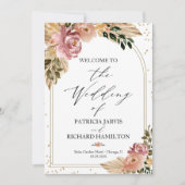 Neutrale kleuren Boho bloemig Huwelijksprogramma Kaart (Voorkant)