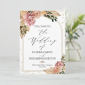 Neutrale kleuren Boho bloemig Huwelijksprogramma Kaart (Staand voorkant)