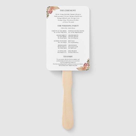 Neutrale kleuren Boho Floral bruiloft programma Handwaaier (Achterkant)