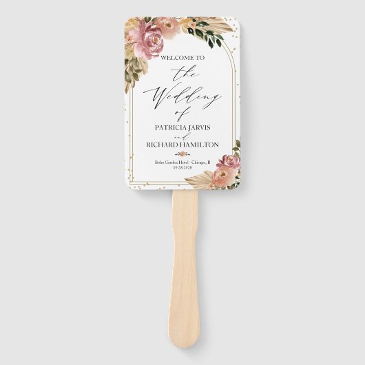 Neutrale kleuren Boho Floral bruiloft programma Handwaaier (Voorkant)