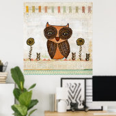 Neutrale kleuren Brown Owl Lace & Bunting Poster A (Thuiskantoor)
