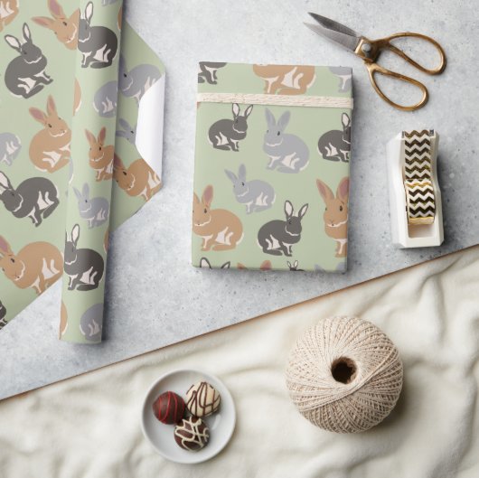 Neutrale kleuren van Cute Rabbit Pattern Wrapping Cadeaupapier (Crafts)