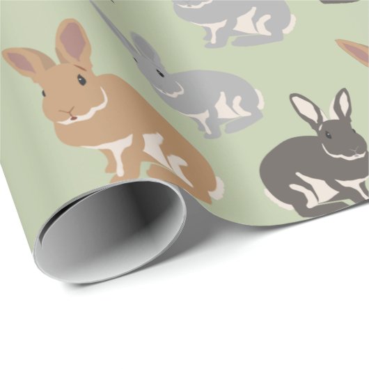 Neutrale kleuren van Cute Rabbit Pattern Wrapping Cadeaupapier (Rol Hoek)