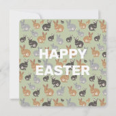 Neutrale kleuren van het Cute Rabbit Pattern Happy Feestdagenkaart (Voorkant)