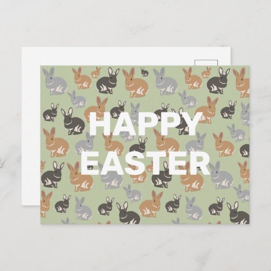 Neutrale kleuren van het Cute Rabbit Pattern Happy Feestdagenkaart (Voorkant / Achterkant)