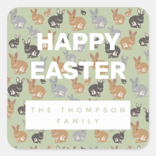 Neutrale kleuren van het Cute Rabbit Pattern Happy Vierkante Sticker