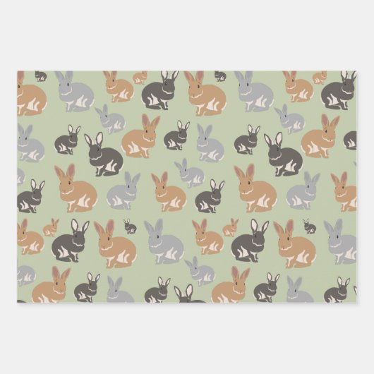 Neutrale kleuren van het Cute Rabbit Pattern-patro Inpakpapier Vel (Voorkant 3)