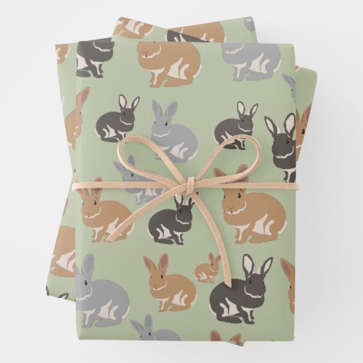 Neutrale kleuren van het Cute Rabbit Pattern-patro Inpakpapier Vel (In situ)