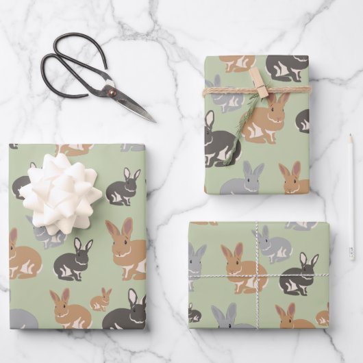 Neutrale kleuren van het Cute Rabbit Pattern-patro Inpakpapier Vel (Voorkant)