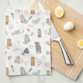 Neutrale kleurenillustratie witte katten theedoek