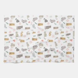 Neutrale kleurenillustratie witte katten theedoek