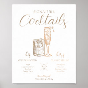 Neutrale kleurentweduwshandtekening Cocktails Sign Poster