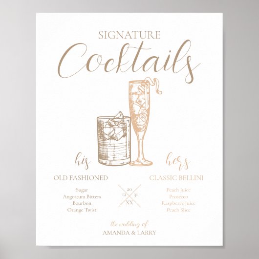 Neutrale kleurentweduwshandtekening Cocktails Sign Poster (Voorkant)