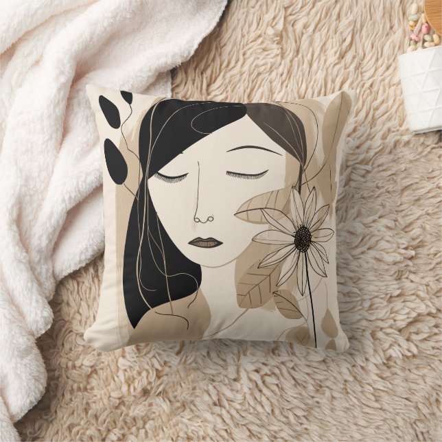 Neutrale kleurenvrouw met ventilator Boho Kussen (Deken)