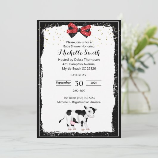 Neutrale Koe Druk op Baby douwer Invitaties Kaart (Staand voorkant)