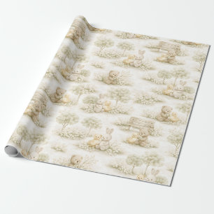 Neutrale Konijn Beer Picknick Bloementuin (2) Cadeaupapier
