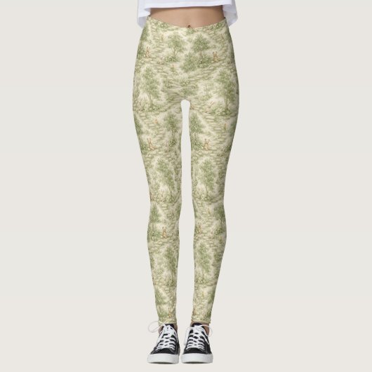 Neutrale Konijn Beer Picknick Bloemetuin (1) Leggings (Voorkant)